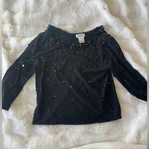 Black Sequin Long Sleeve Top
